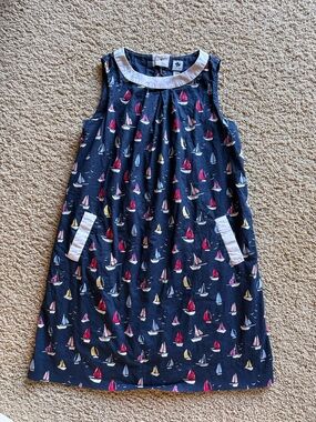 Busy Bees Navy Sailboat Print Dress with White Accents and Pockets
